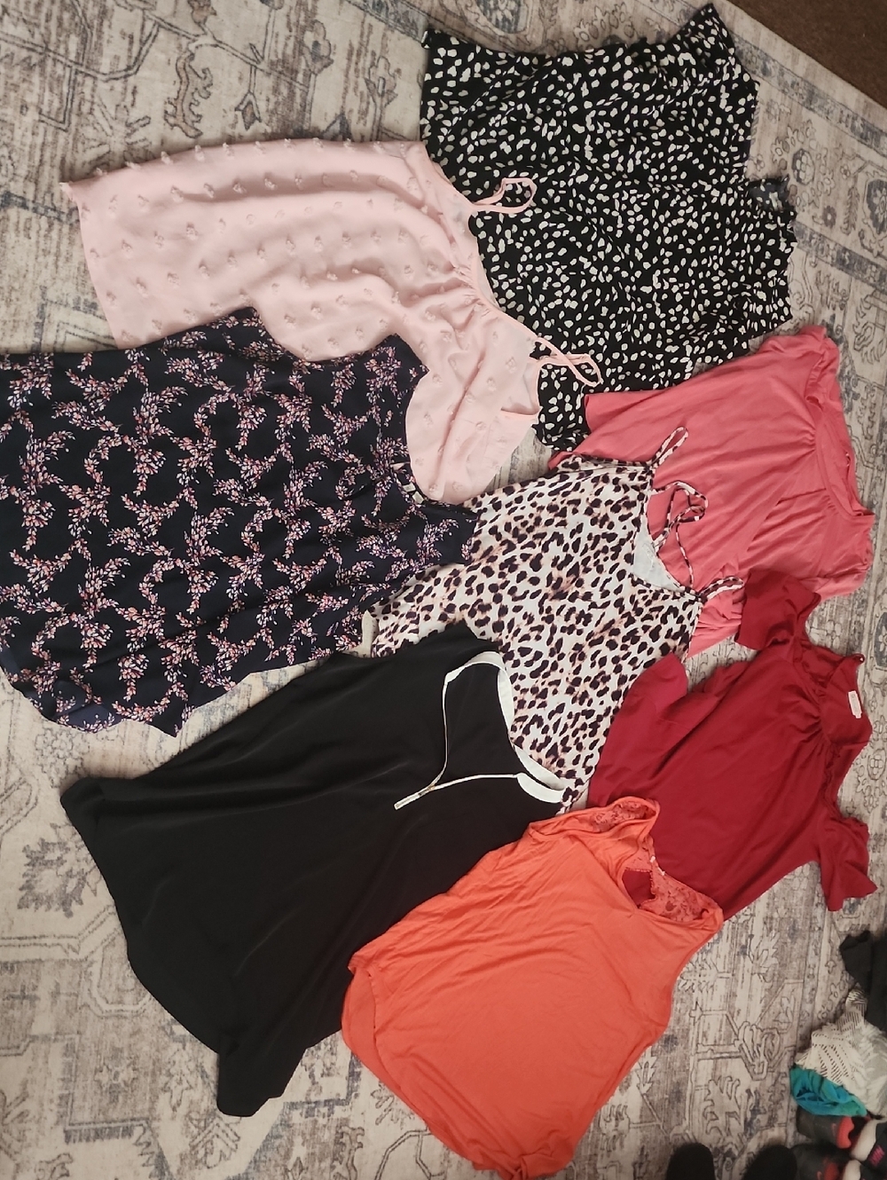 XL 8 Mixed Women's Tops Bundle - Pink, Black, Coral, Red, Leopard, Blue Flower